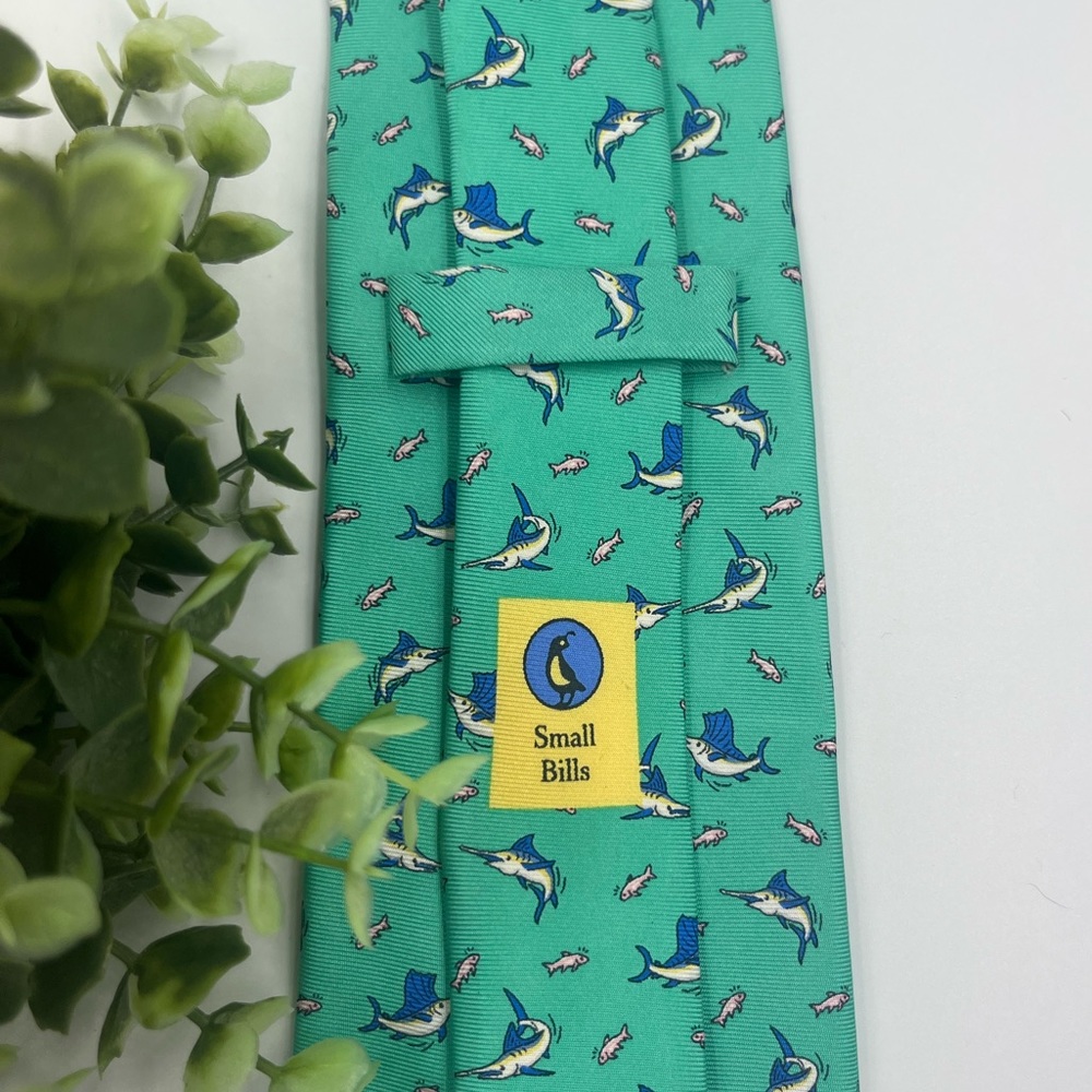 Bird Dog Bay 100% Silk Tie Blue SwordFirst All Over Print Summer Preppy EUC